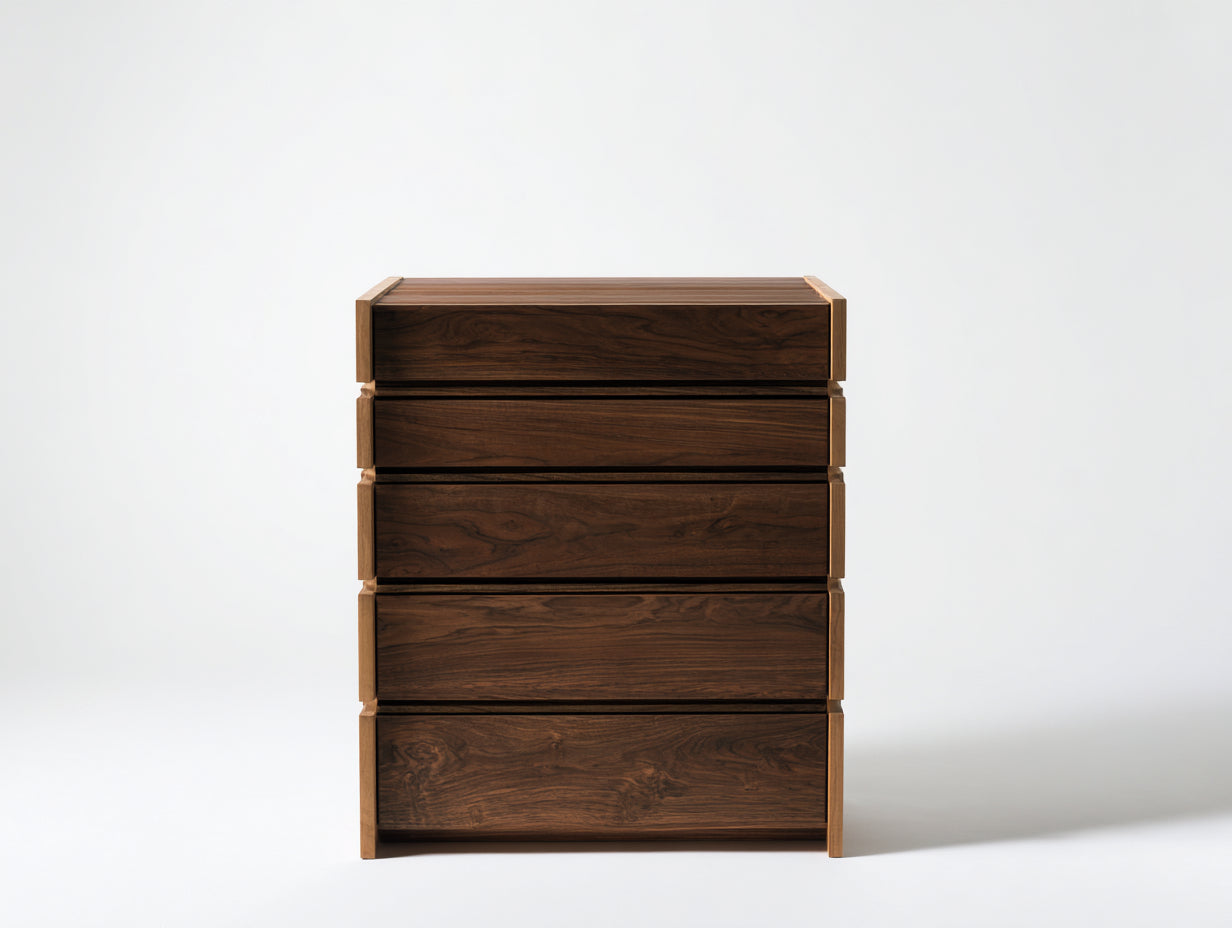 Cassettiera in legno effetto noce 90x45x110 cm per camera da letto - stile moderno