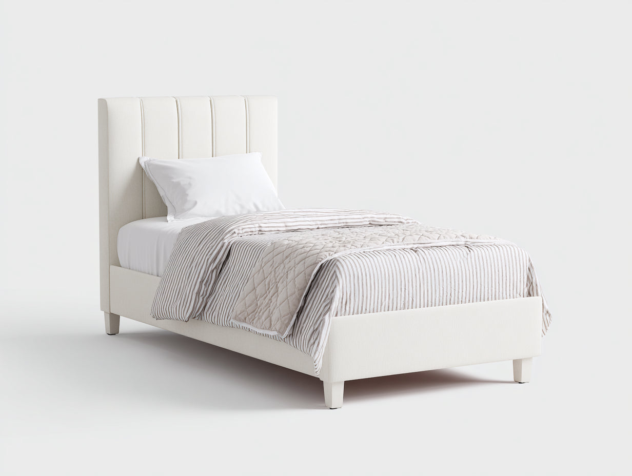 Letto singolo in tessuto 204x99x109 cm - bianco crema - stile moderno per camera da letto