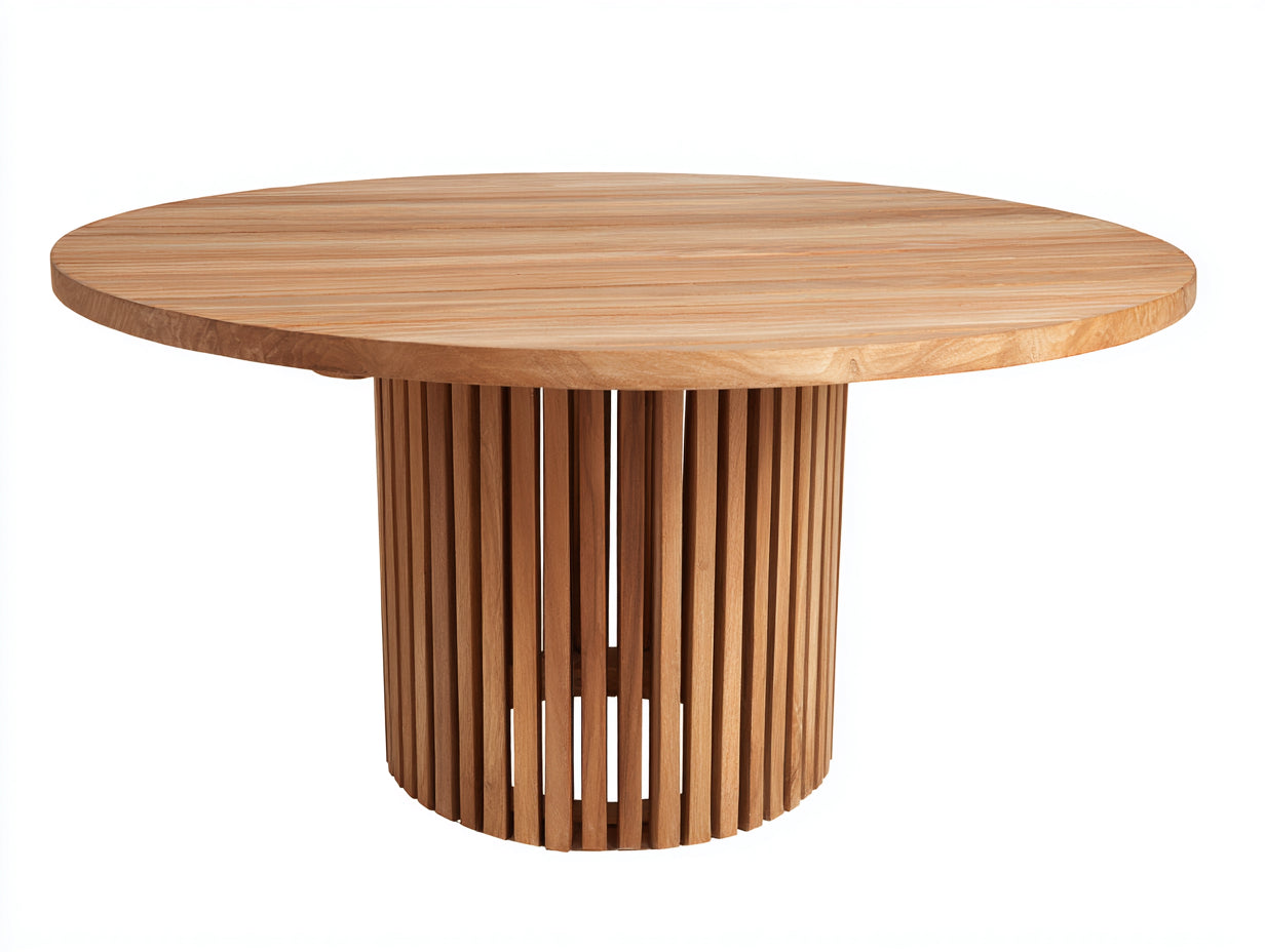 Tavolo da giardino rotondo in legno 120x120x75 cm - marrone naturale - per esterno design moderno