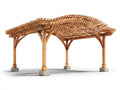 Pergola da giardino in legno 420x310x240 cm - marrone chiaro-grigio - adatta per esterno - design classico con tetto arcuato aperto