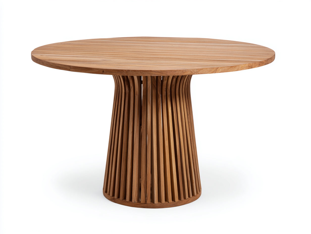 Tavolo da giardino rotondo in legno 120x120x75 cm - marrone naturale - per esterno design moderno
