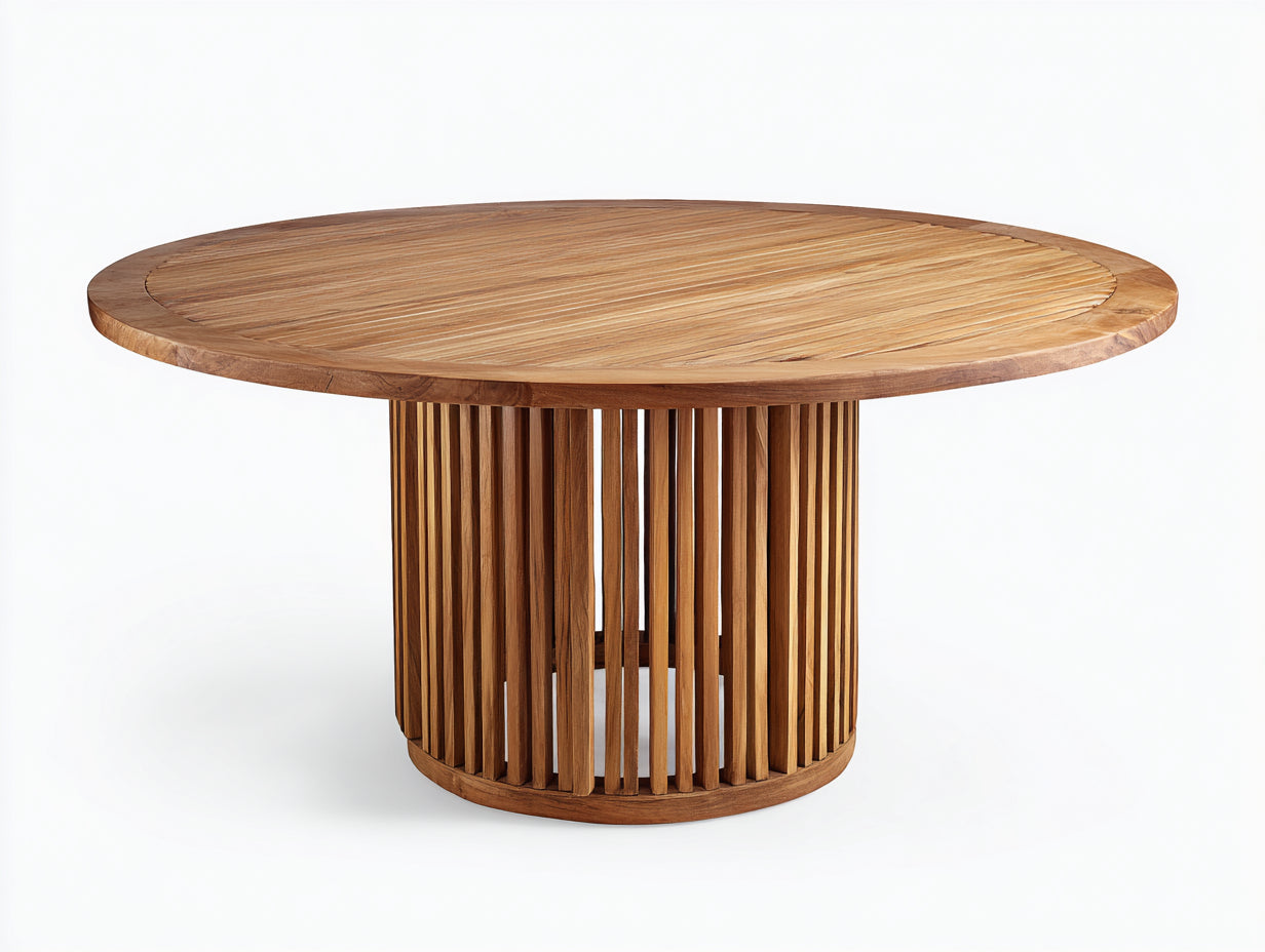 Tavolo da giardino rotondo in legno 120x120x75 cm - marrone naturale - per esterno design moderno