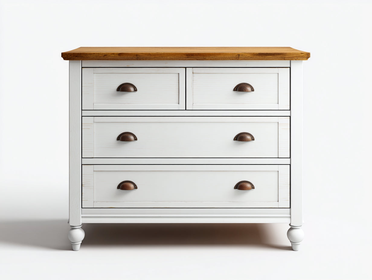Cassettiera in legno bianco e naturale 110x45x90 cm per camera da letto - stile country moderno