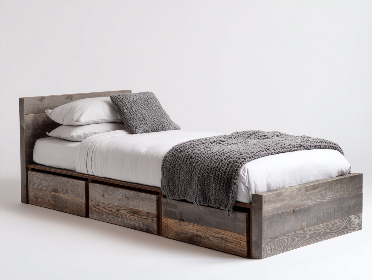 Letto singolo in legno ingegnerizzato con cassetti 212x103x92 cm - marrone scuro - stile moderno per camera da letto