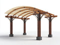 Pergola da giardino in legno 440x330x250 cm - marrone scuro-grigio-crema - adatta per esterno - design elegante con copertura curva