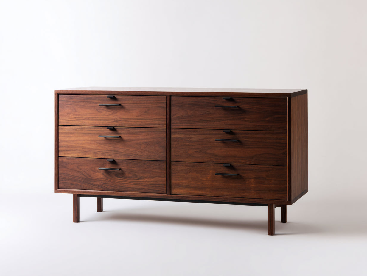 Cassettiera in legno effetto noce 150x45x82 cm per camera da letto - stile moderno