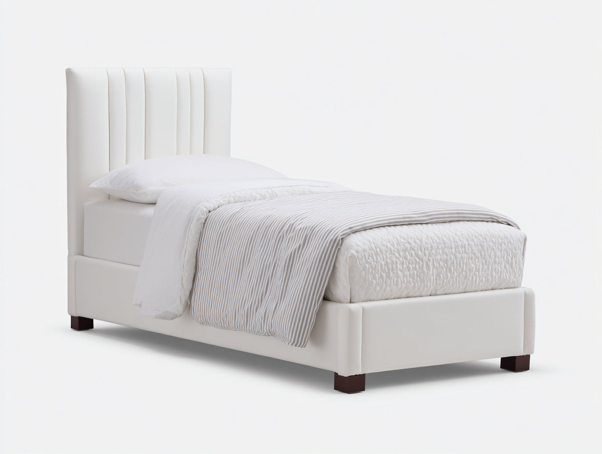Letto singolo in pelle sintetica 206x102x114 cm - bianco crema - stile moderno per camera da letto