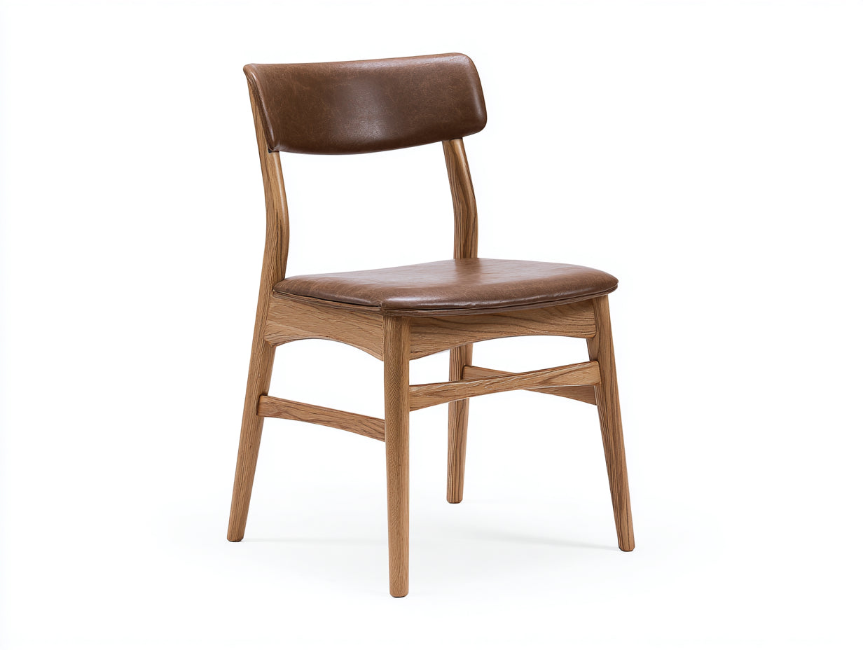Sedia da pranzo in legno naturale e similpelle marrone 50x52x79 cm per sala da pranzo - stile classico