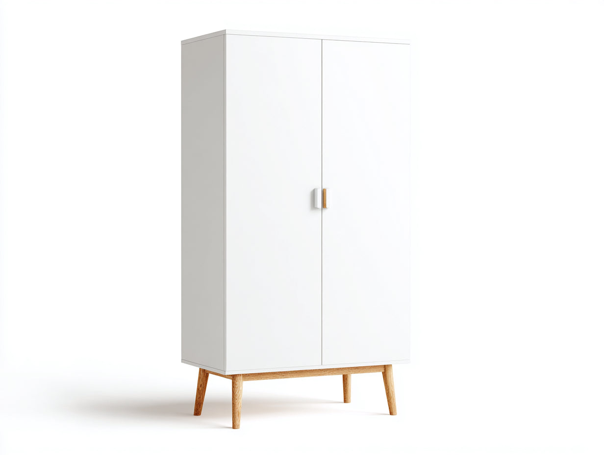 Armadio in legno bianco e naturale 90x55x180 cm per camera da letto - stile moderno