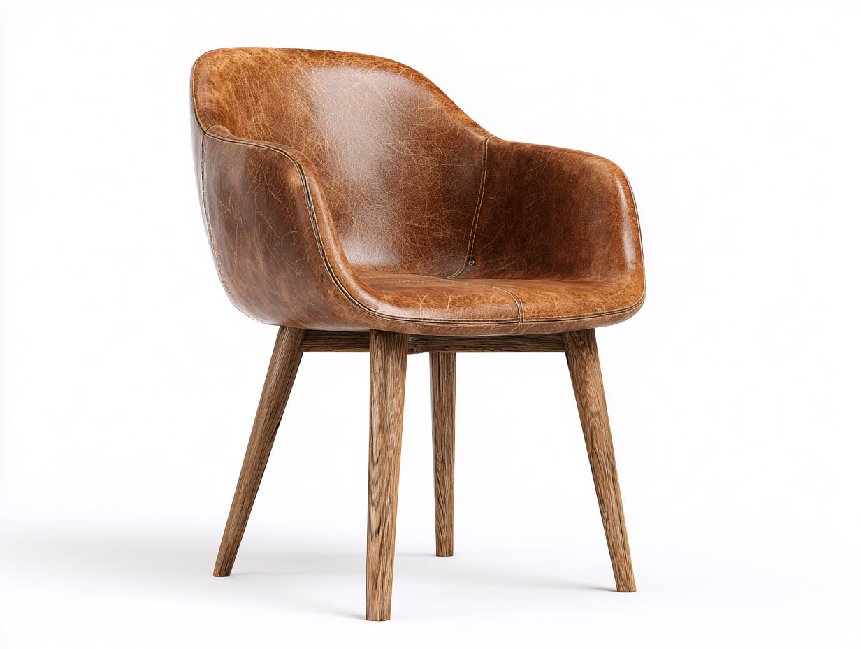 Sedia da pranzo in similpelle marrone e legno naturale 58x56x80 cm per sala da pranzo - stile moderno