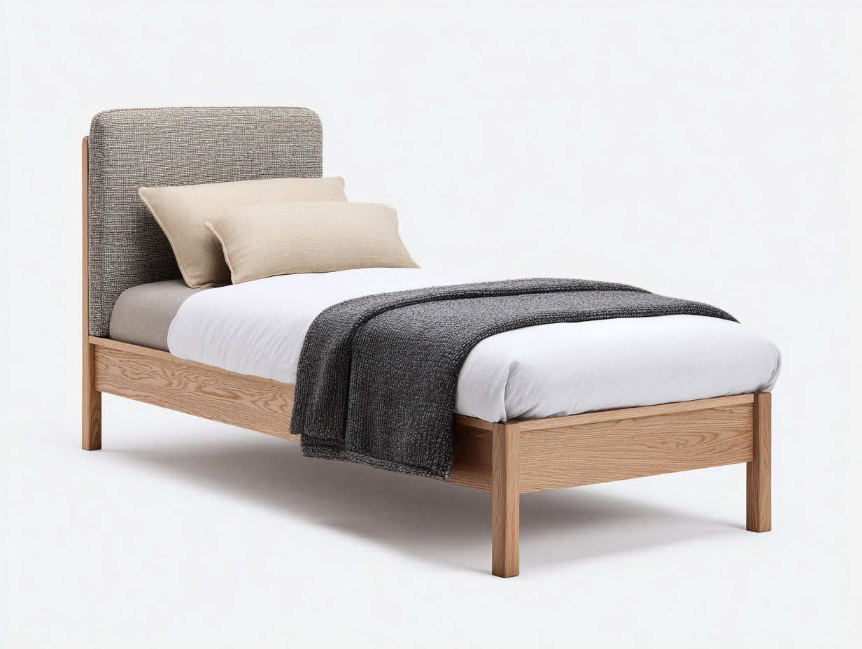 Letto singolo in legno e tessuto 205x101x112 cm - rovere chiaro - design moderno per camera da letto