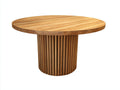 Tavolo da giardino rotondo in legno 130x130x75 cm - marrone naturale - adatto per esterno - design moderno con base scanalata