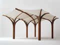 Pergola da giardino in legno 450x320x245 cm - marrone-crema - adatta per esterno - design elegante con copertura in tessuto
