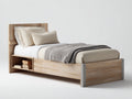 Letto singolo con libreria integrata in legno 210x103x112 cm - rovere chiaro - design moderno per camera da letto