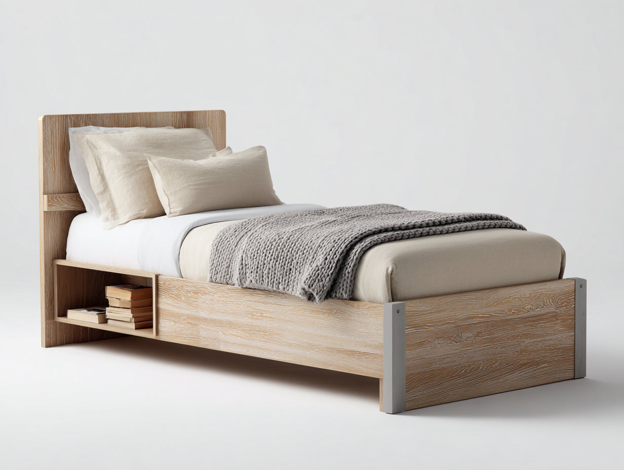 Letto singolo con libreria integrata in legno 210x103x112 cm - rovere chiaro - design moderno per camera da letto
