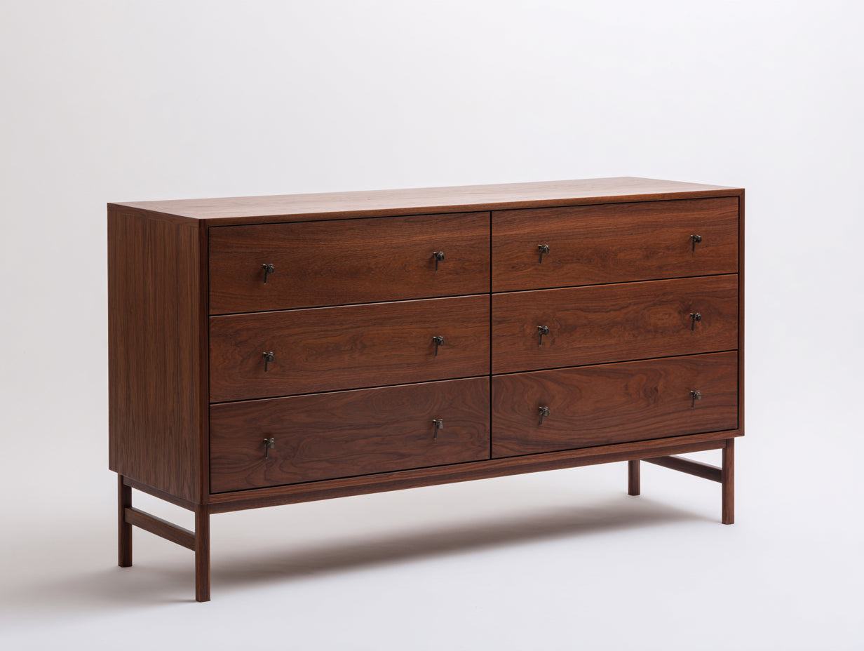 Cassettiera in legno effetto noce 155x45x85 cm per camera da letto - stile moderno
