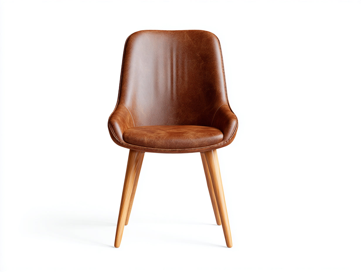 Sedia da pranzo in similpelle marrone e legno naturale 52x54x82 cm per sala da pranzo - stile moderno