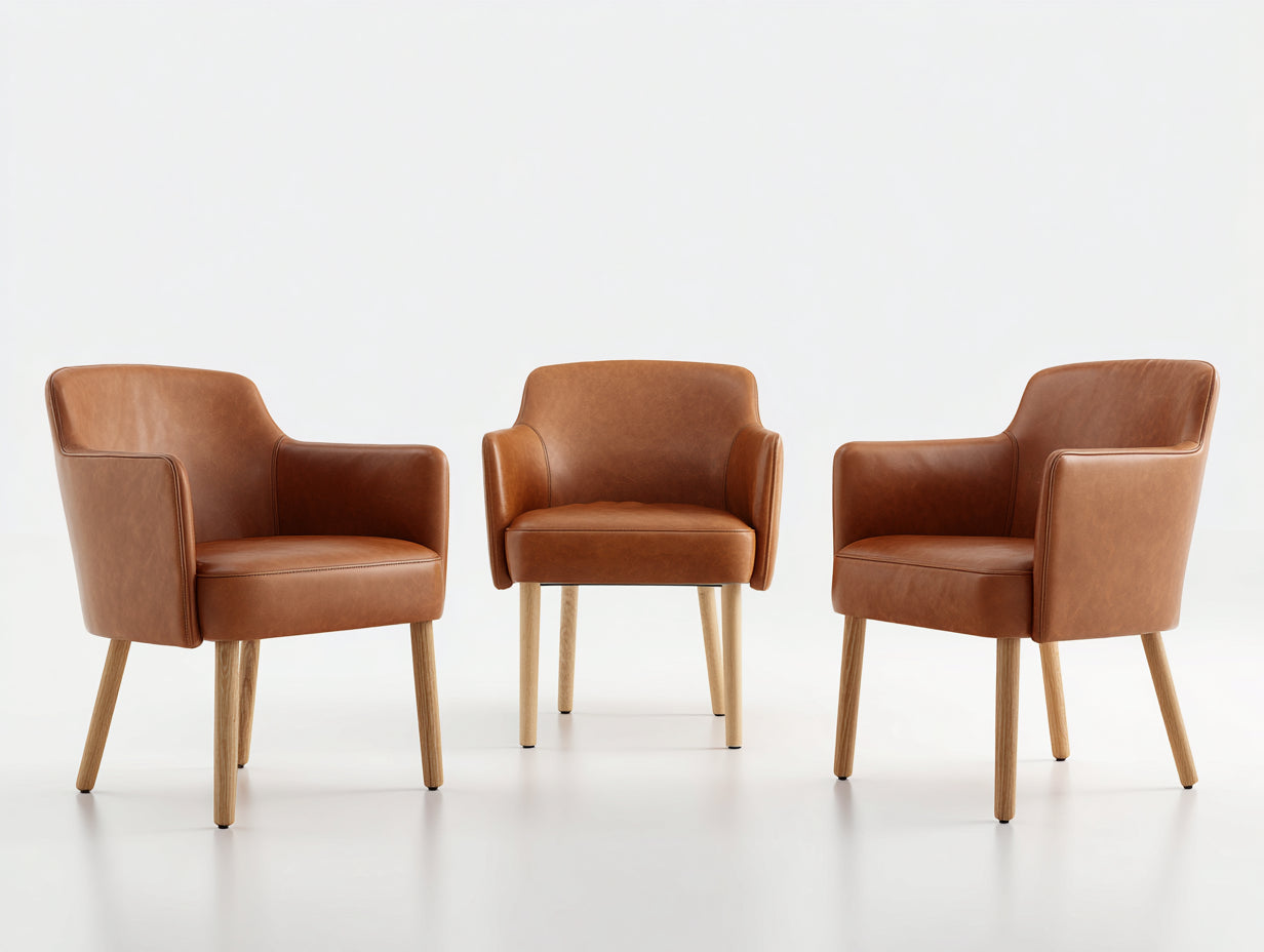 Sedia da pranzo in similpelle marrone e legno 58x60x80 cm per sala da pranzo - set da 3 stile moderno