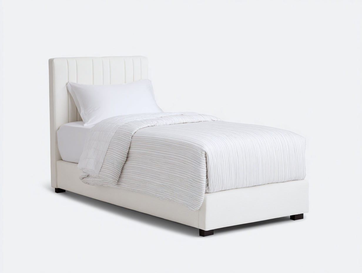 Letto singolo imbottito in tessuto 203x101x112 cm - bianco crema - stile moderno per camera da letto