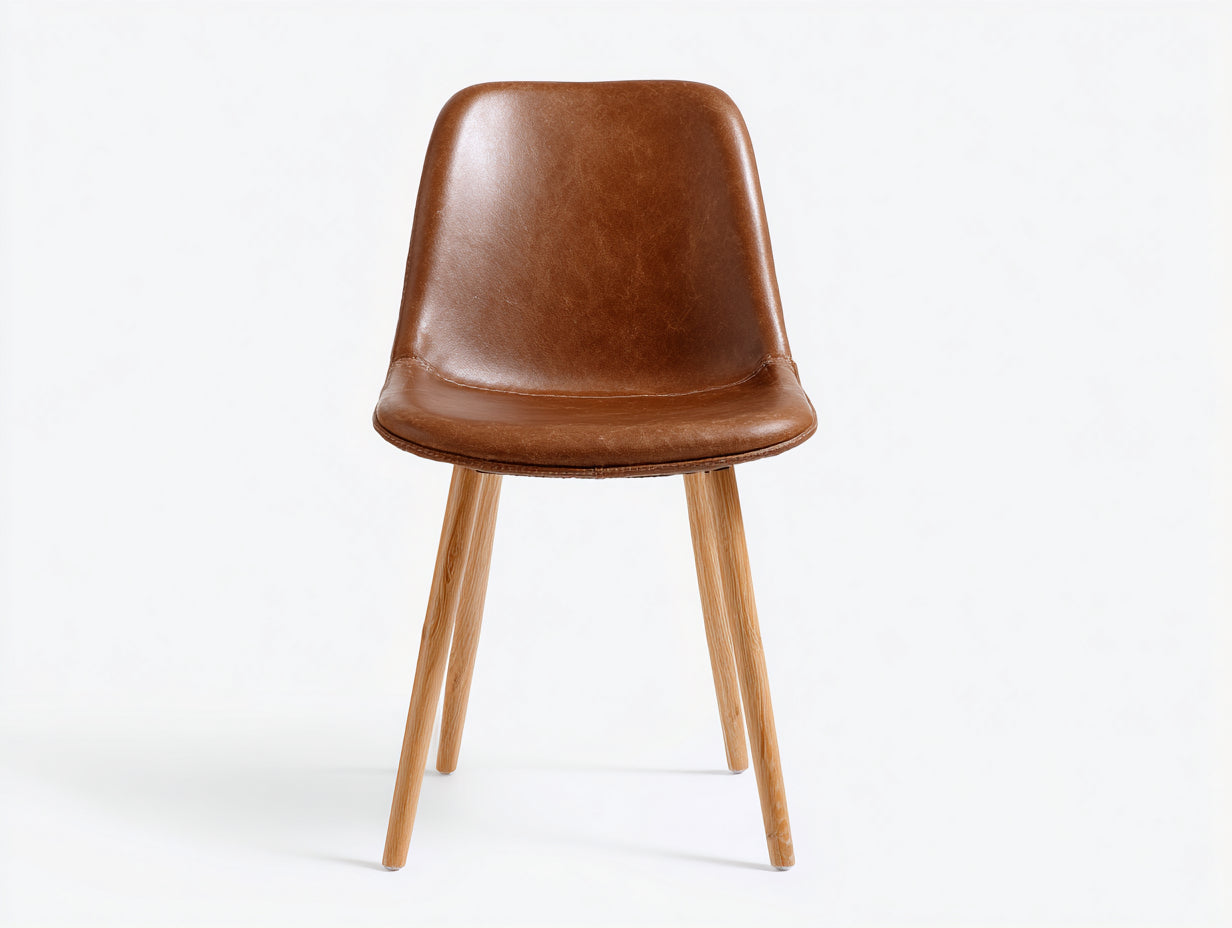Sedia da pranzo in cuir synthétique brun con gambe in legno 46x54x82 cm - design moderno per sala da pranzo
