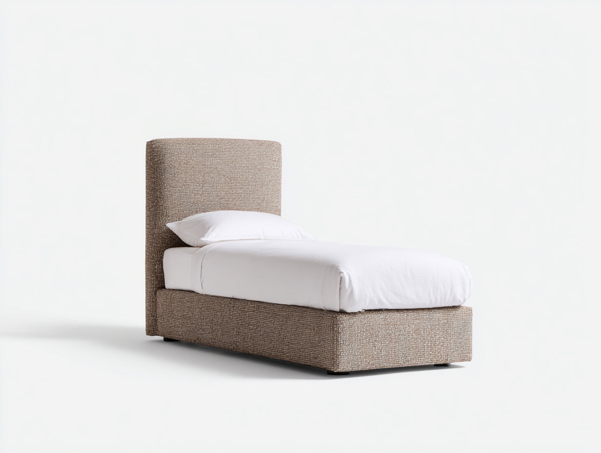Letto singolo imbottito in tessuto 208x102x118 cm - marrone chiaro - design moderno per camera da letto