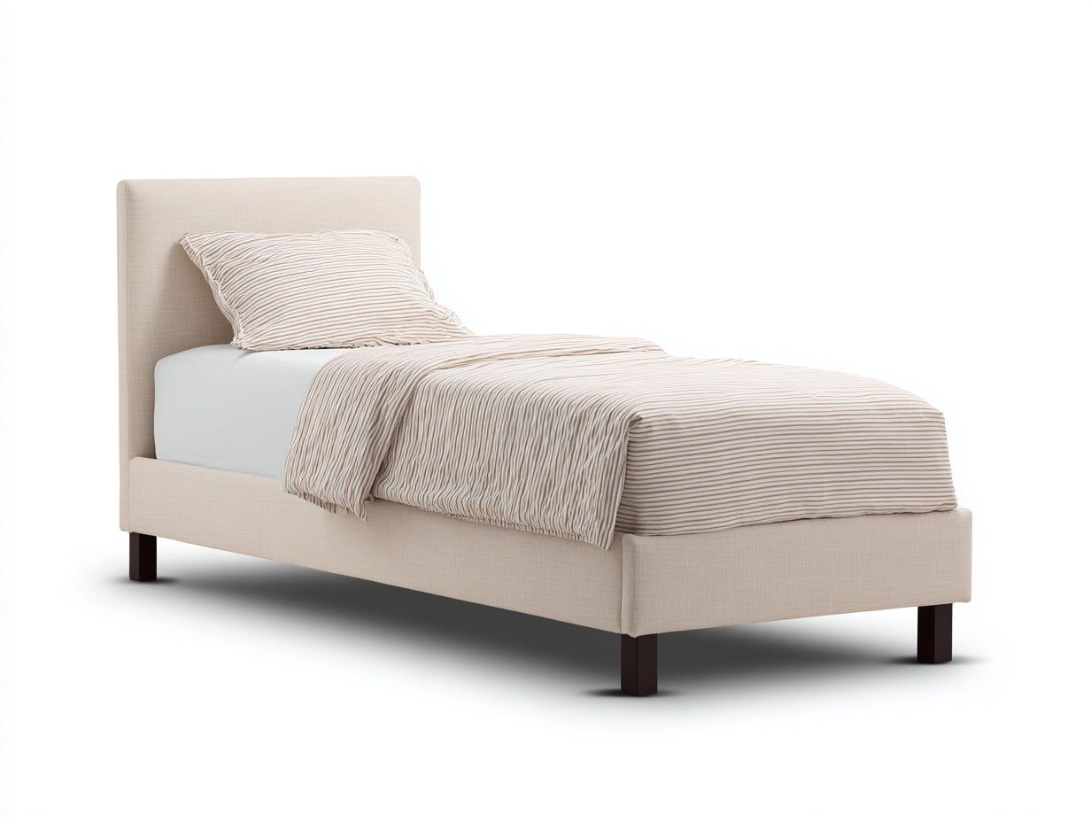 Letto singolo imbottito in tessuto 202x98x95 cm - beige chiaro - stile moderno per camera da letto