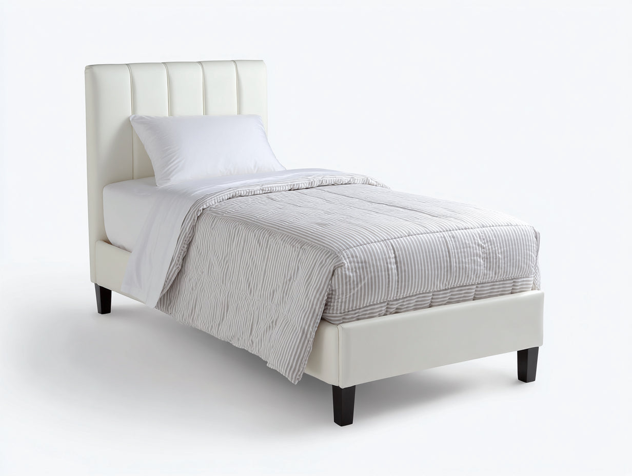 Letto singolo in pelle sintetica 205x100x110 cm - bianco crema - stile moderno per camera da letto