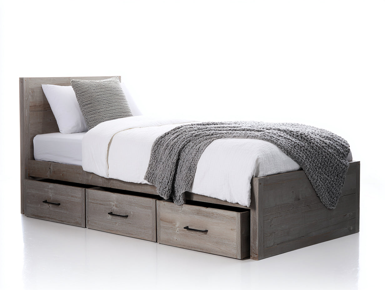 Letto singolo in legno massello con cassetti 211x103x95 cm - grigio chiaro - stile moderno per camera da letto