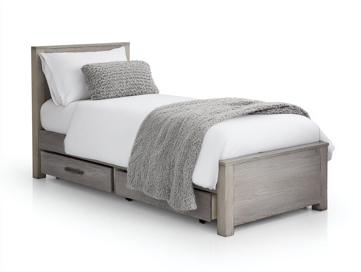 Letto singolo in legno massello con cassetti 206x101x94 cm - grigio chiaro - stile moderno per camera da letto