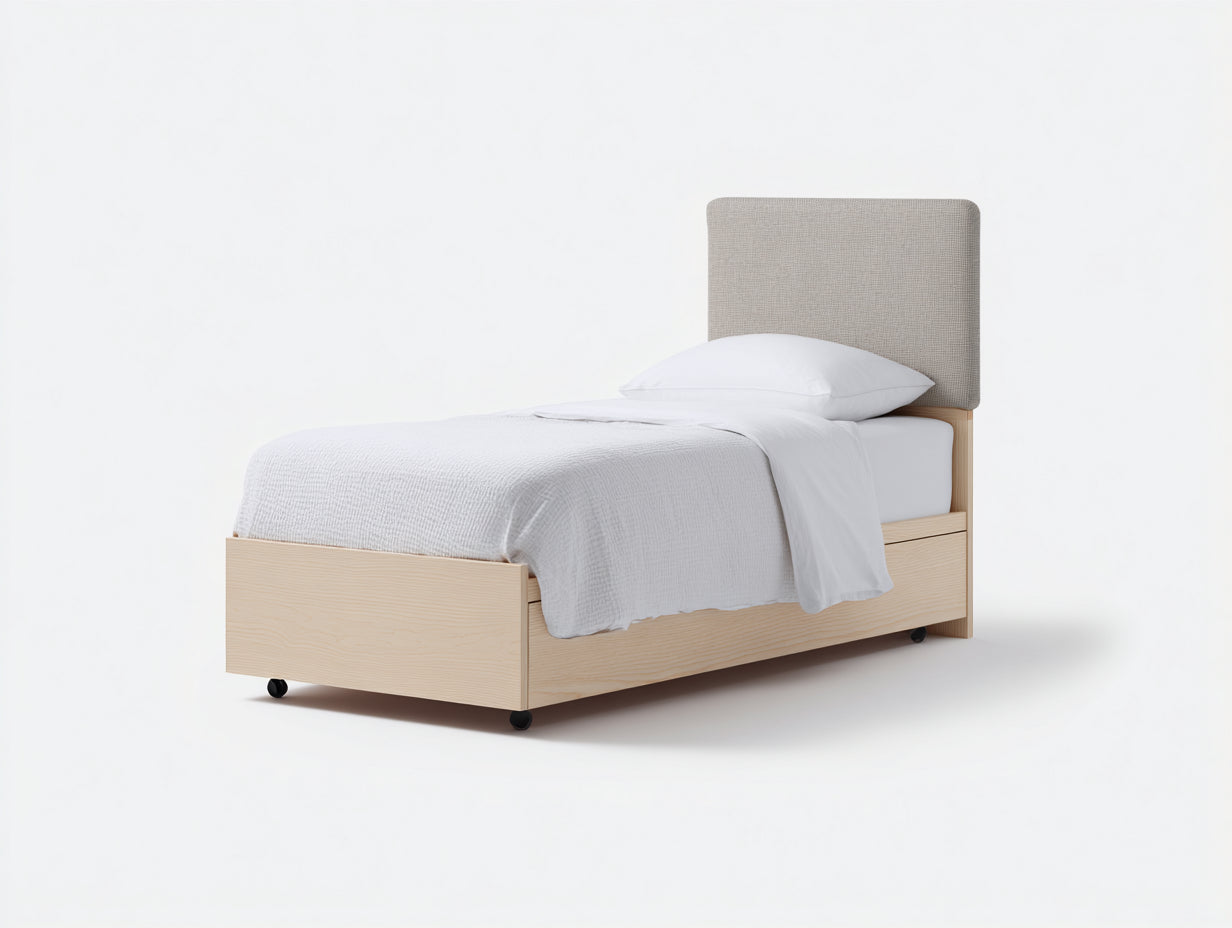 Letto singolo in legno e tessuto 204x100x108 cm - rovere chiaro - design moderno per camera da letto