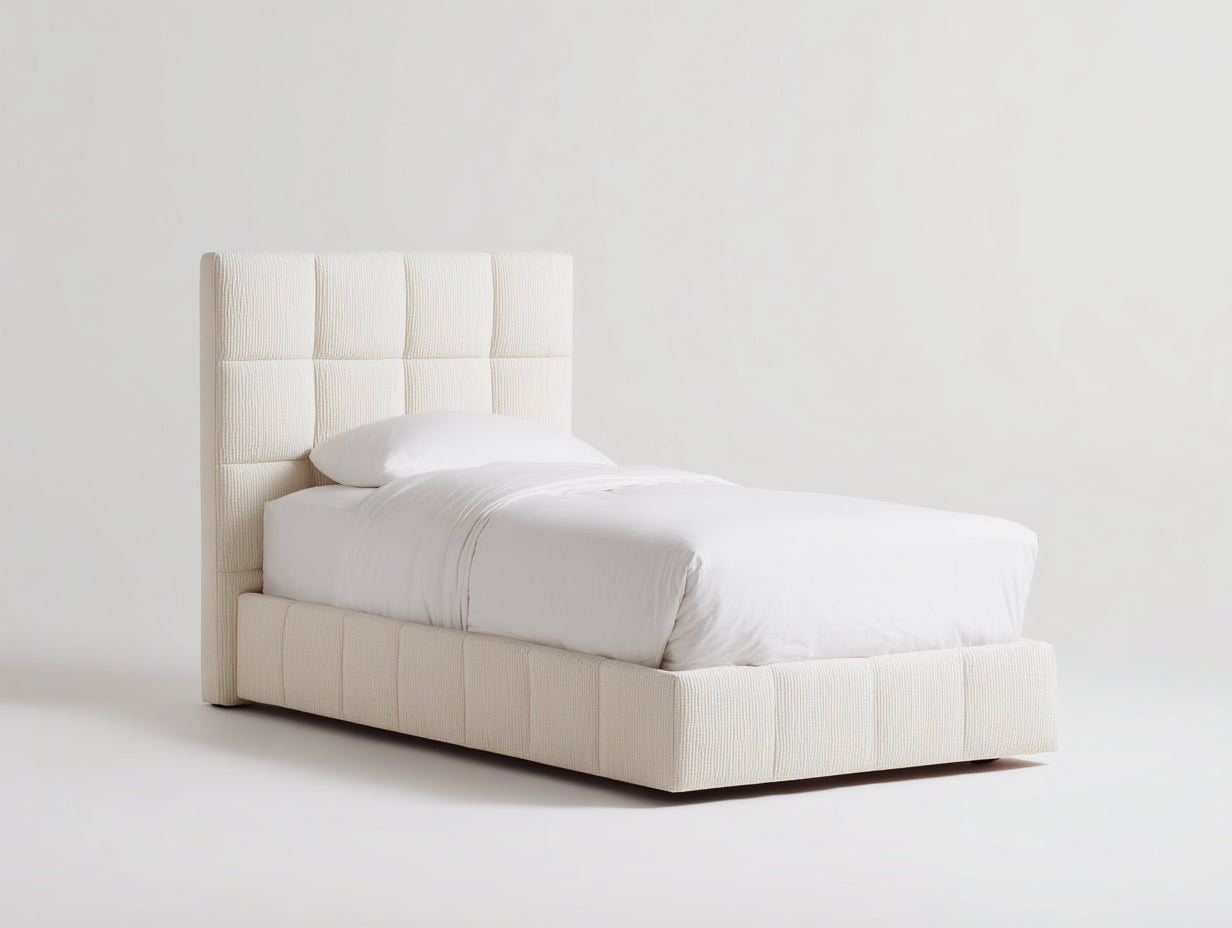 Letto singolo imbottito in tessuto 210x104x122 cm - beige chiaro - design moderno per camera da letto
