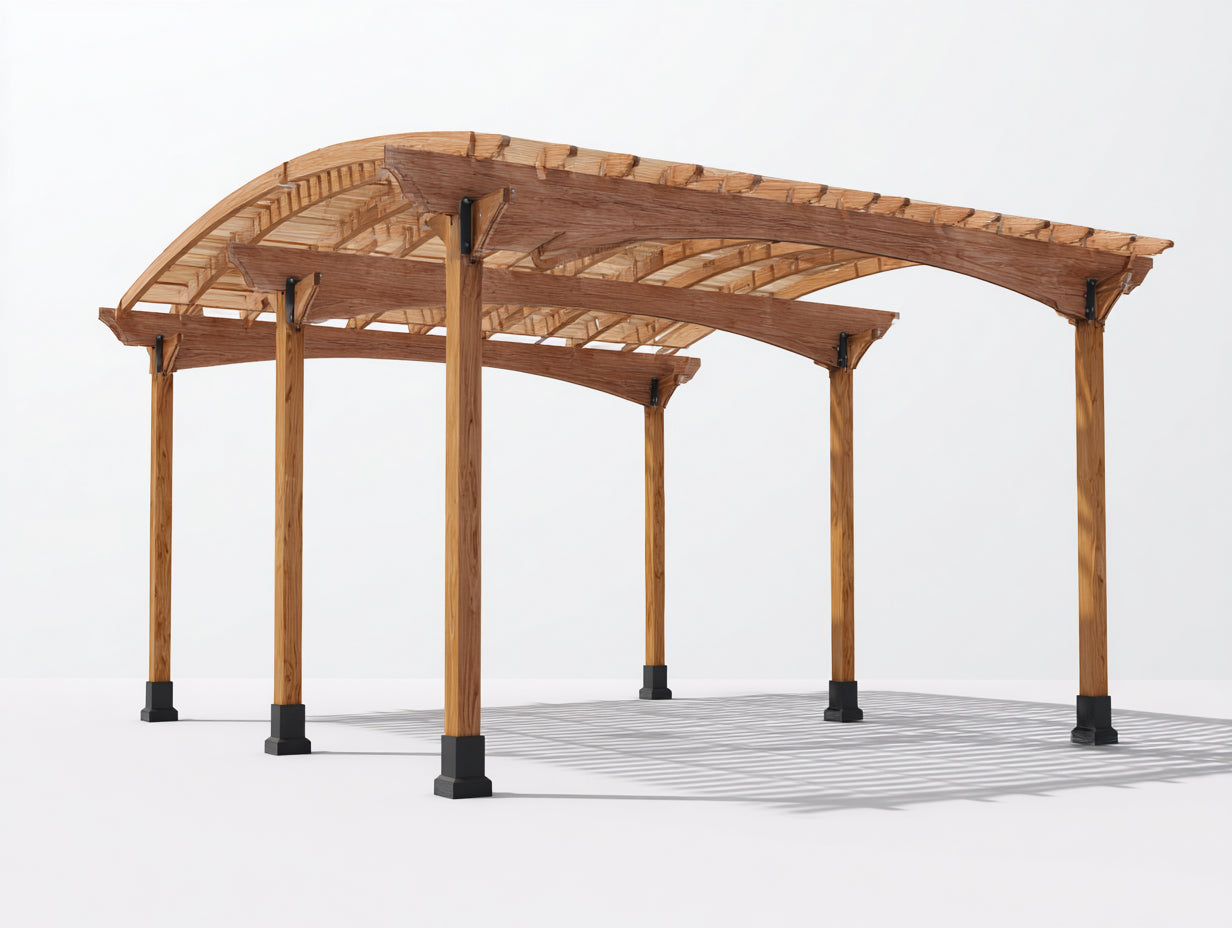 Pergola da giardino in legno 420x300x235 cm - marrone chiaro-nero - adatta per esterno - design classico con tetto aperto