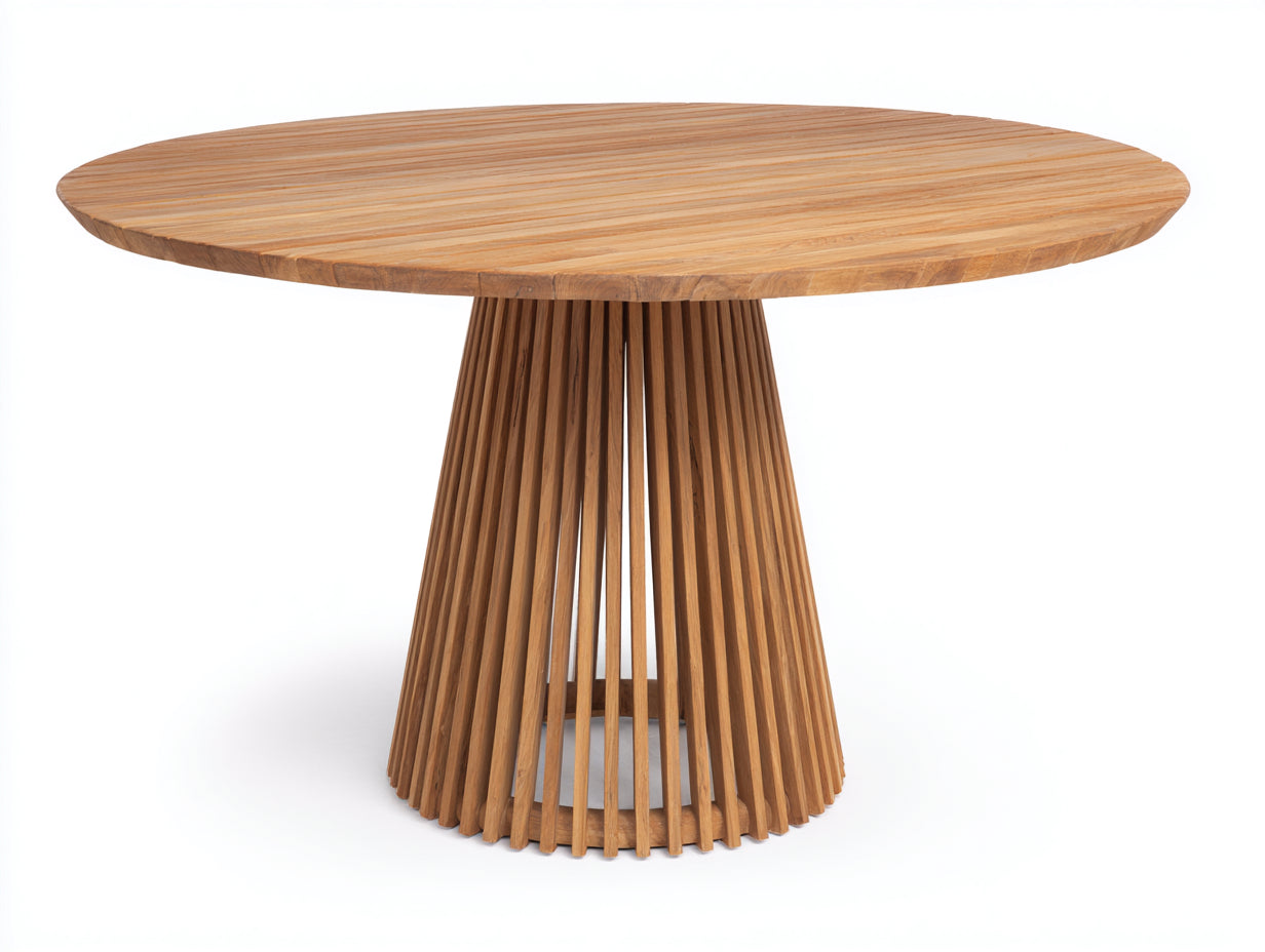 Tavolo da giardino rotondo in legno 120x120x75 cm - marrone naturale - per esterno design moderno
