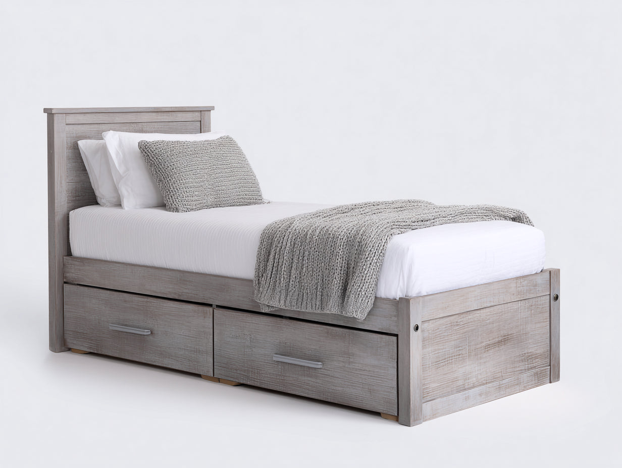 Letto singolo in legno massello con cassetti 208x102x96 cm - grigio chiaro - stile moderno per camera da letto
