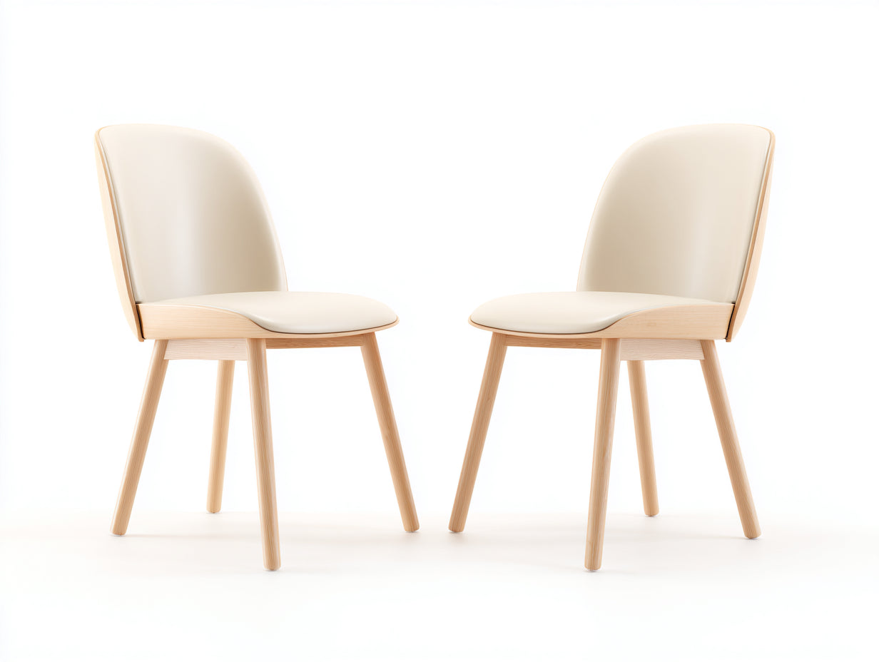 Sedia da pranzo in similpelle crema e legno 52x56x82 cm per sala da pranzo - set da 2 stile moderno