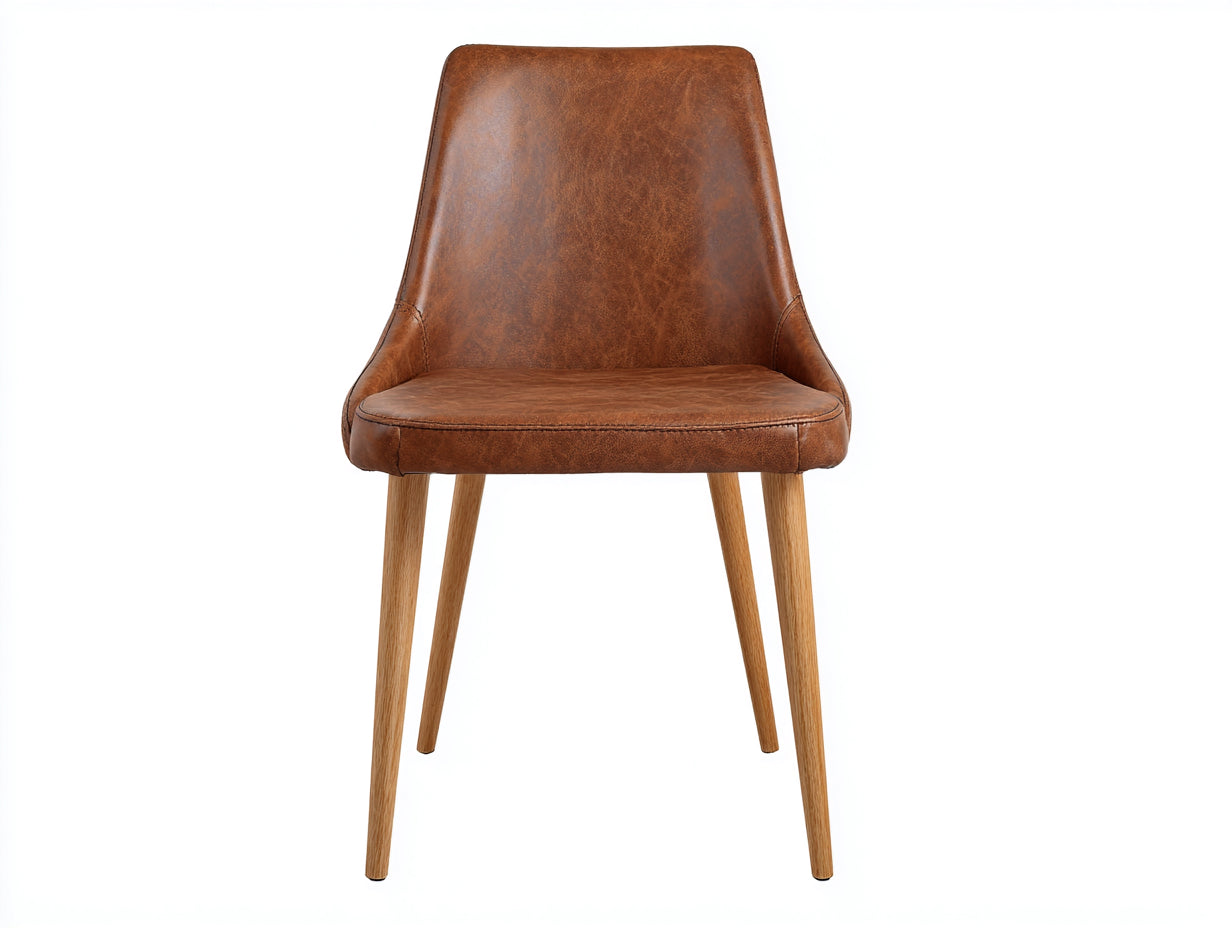 Sedia da pranzo in similpelle marrone e legno naturale 50x53x80 cm per sala da pranzo - stile moderno
