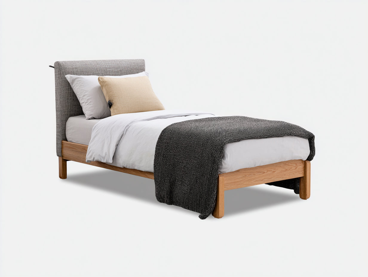Letto singolo in legno e tessuto 208x103x110 cm - rovere chiaro - design moderno per camera da letto