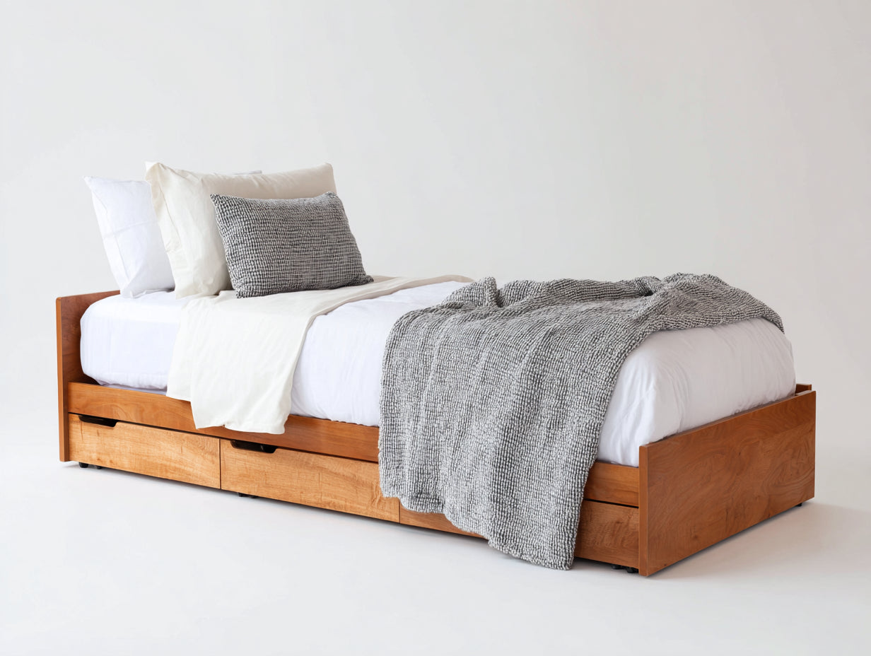 Letto singolo in legno massello con cassetti 209x101x74 cm - marrone chiaro - stile moderno per camera da letto