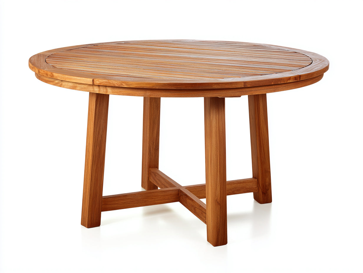 Tavolo da giardino rotondo in legno 120x120x75 cm - marrone naturale - adatto per esterno - design classico con piano a doghe