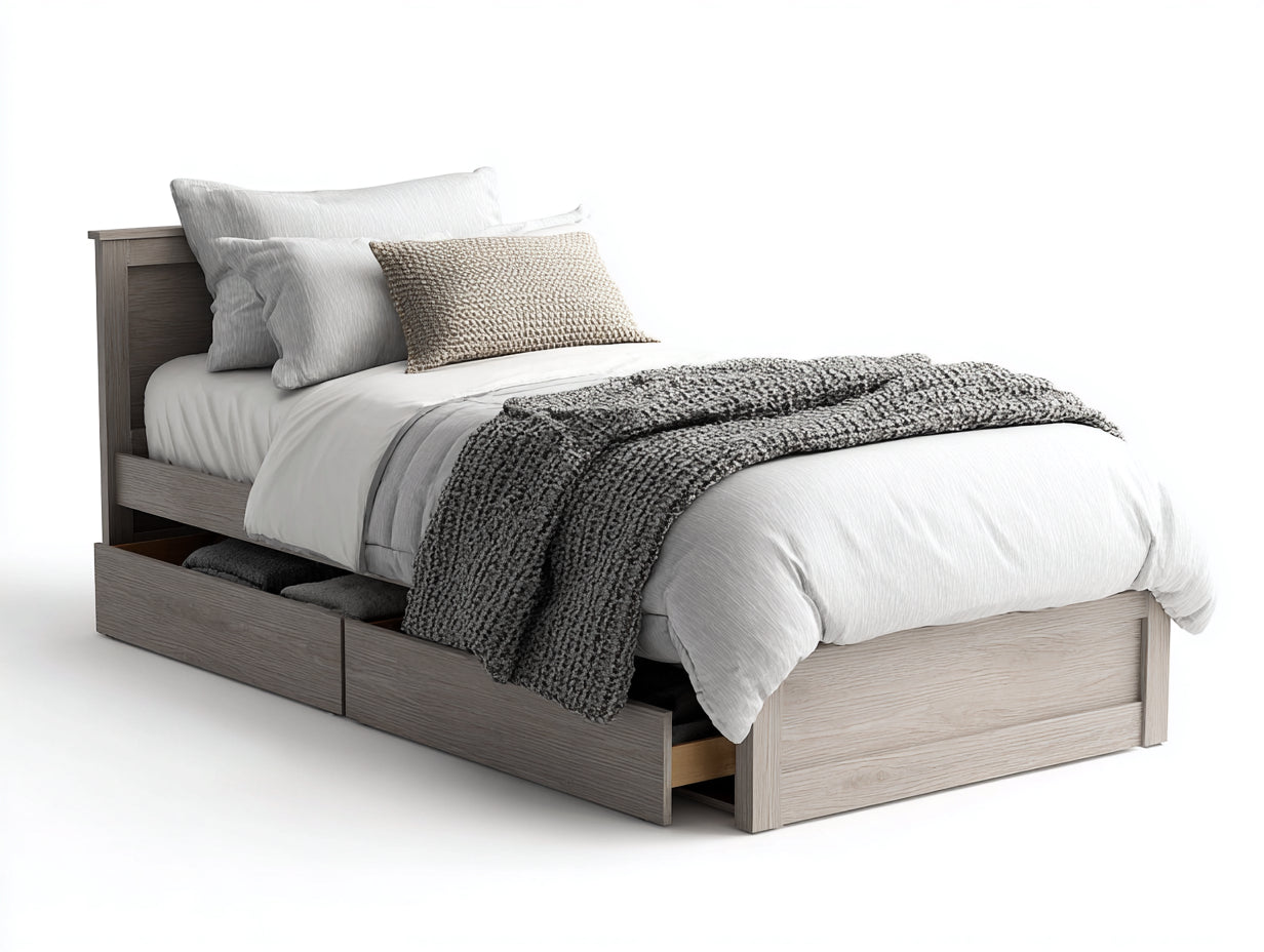 Letto singolo in legno massello con cassetti 205x101x94 cm - grigio chiaro - stile moderno per camera da letto