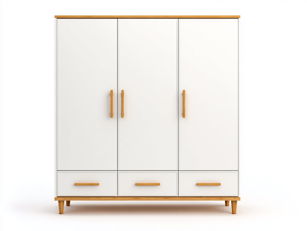 Armadio in legno bianco e rovere 145x55x190 cm per camera da letto - stile moderno
