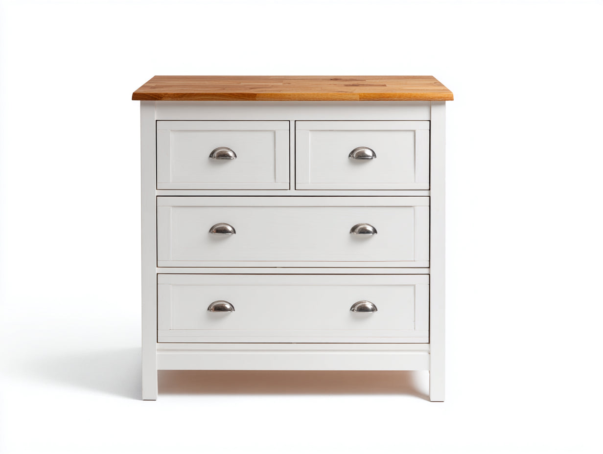 Cassettiera in legno bianco e naturale 95x45x90 cm per camera da letto - stile country moderno