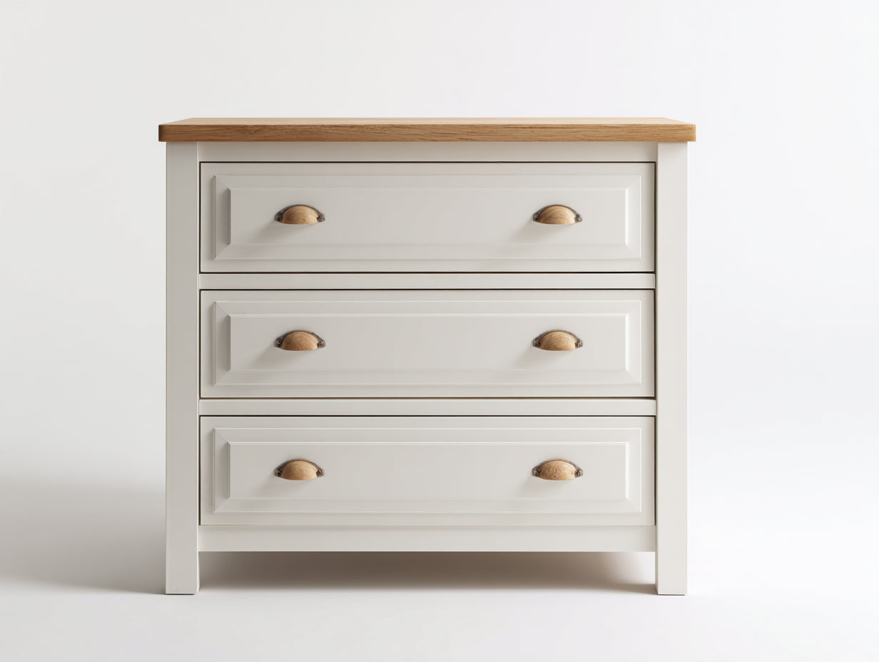 Cassettiera in legno bianco e naturale 100x45x88 cm per camera da letto - stile country moderno