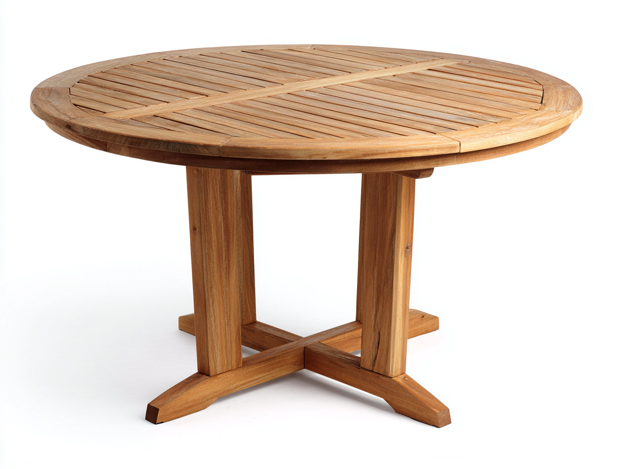 Tavolo da giardino rotondo in legno 125x125x75 cm - marrone naturale - adatto per esterno - design classico con base a croce