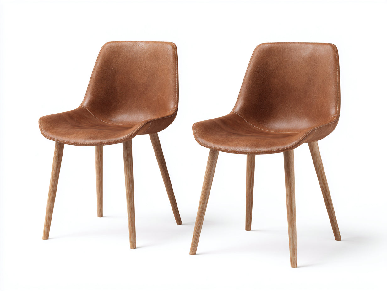 Sedia da pranzo in similpelle marrone e legno 52x56x82 cm per sala da pranzo - set da 2 stile moderno