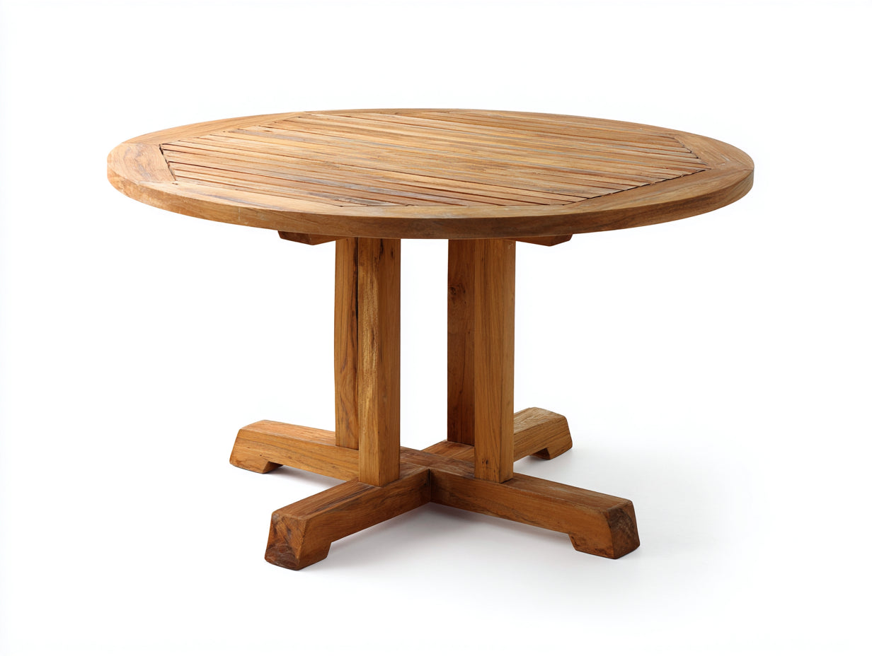 Tavolo da giardino rotondo in legno 125x125x75 cm - marrone naturale - adatto per esterno - design classico con base a croce