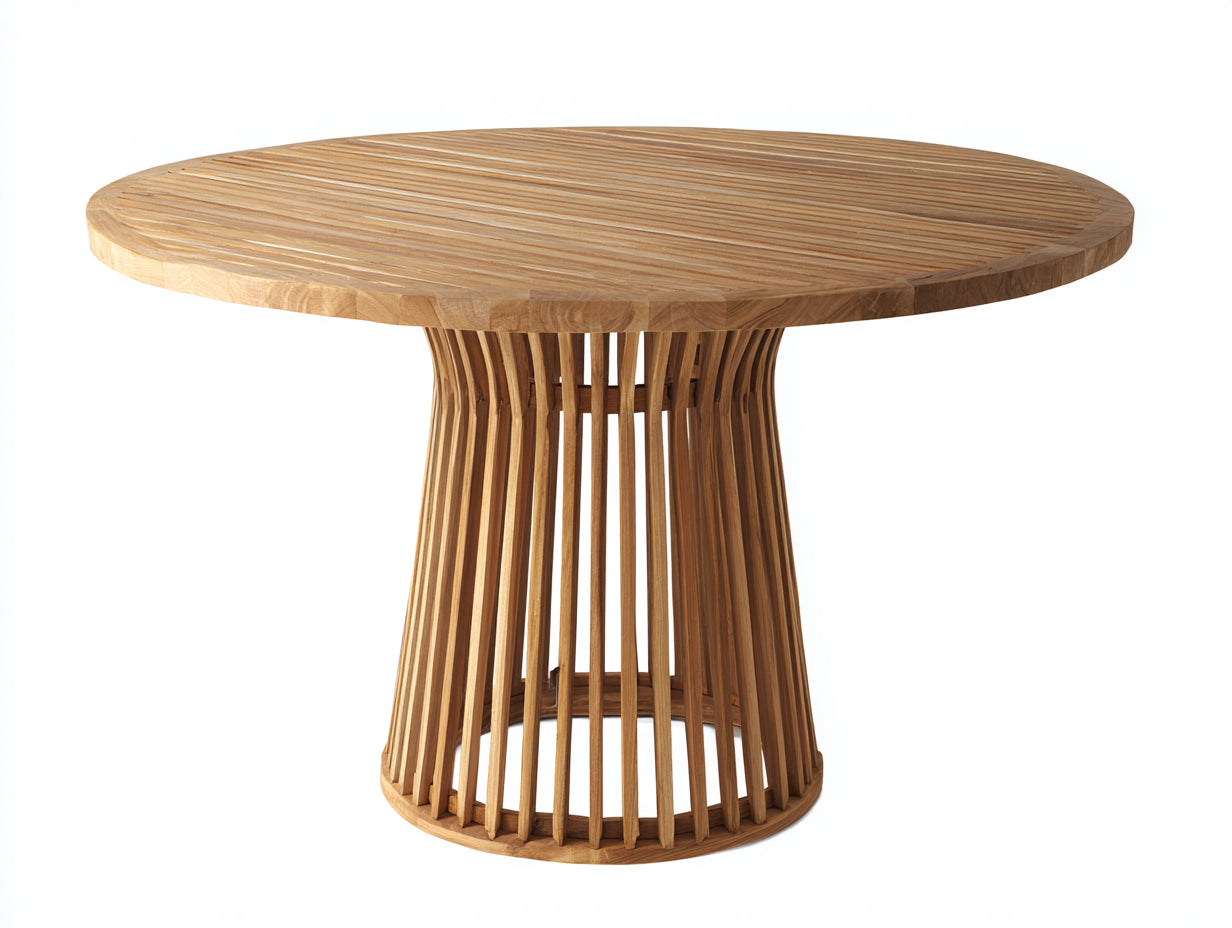Tavolo da giardino rotondo in legno 120x120x75 cm - naturale - per esterno design moderno