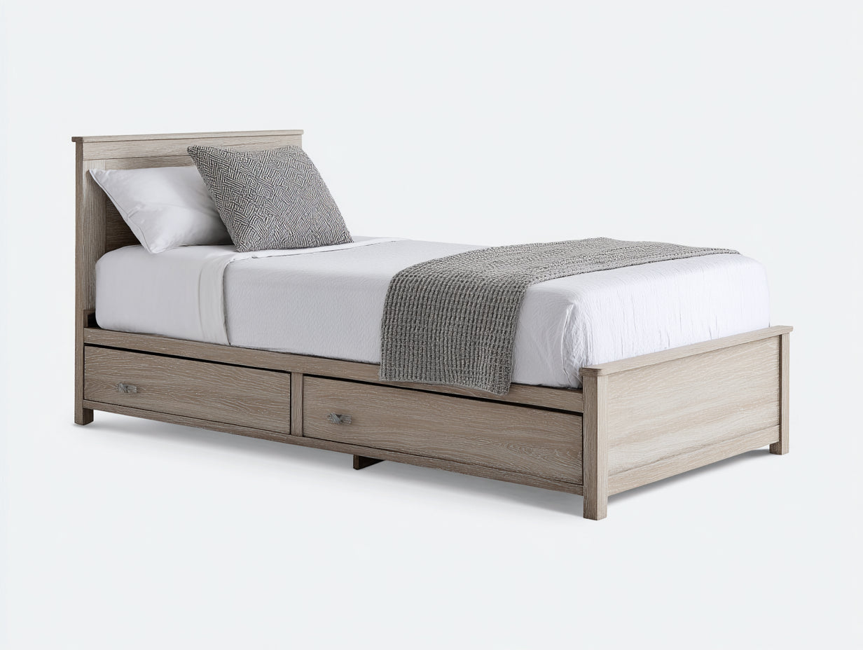 Letto singolo in legno ingegnerizzato con cassetti 208x101x96 cm - rovere chiaro - stile moderno per camera da letto
