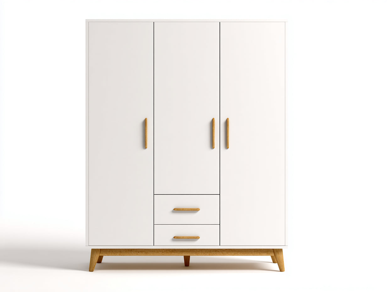 Armadio in legno bianco e rovere 135x55x185 cm per camera da letto - stile moderno