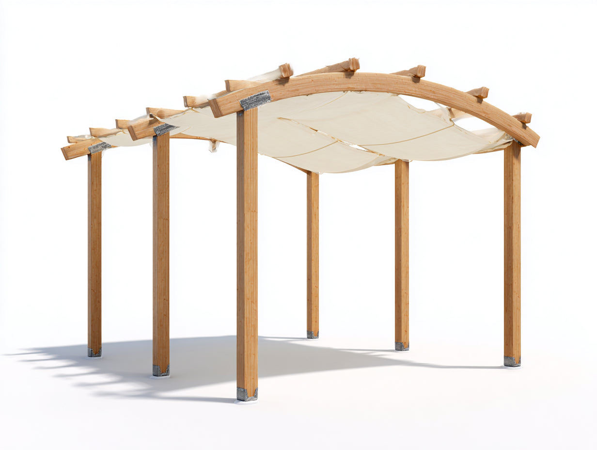 Pergola da giardino in legno 410x300x240 cm - marrone chiaro-crema - design moderno con copertura in tessuto